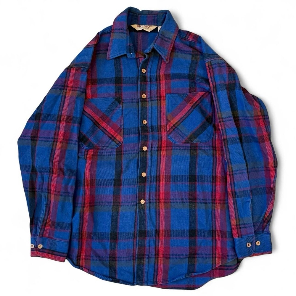 Vintage Big Mac Workwear Flannel Plaid Button Up Shirt Men's XL Tall Made In USA